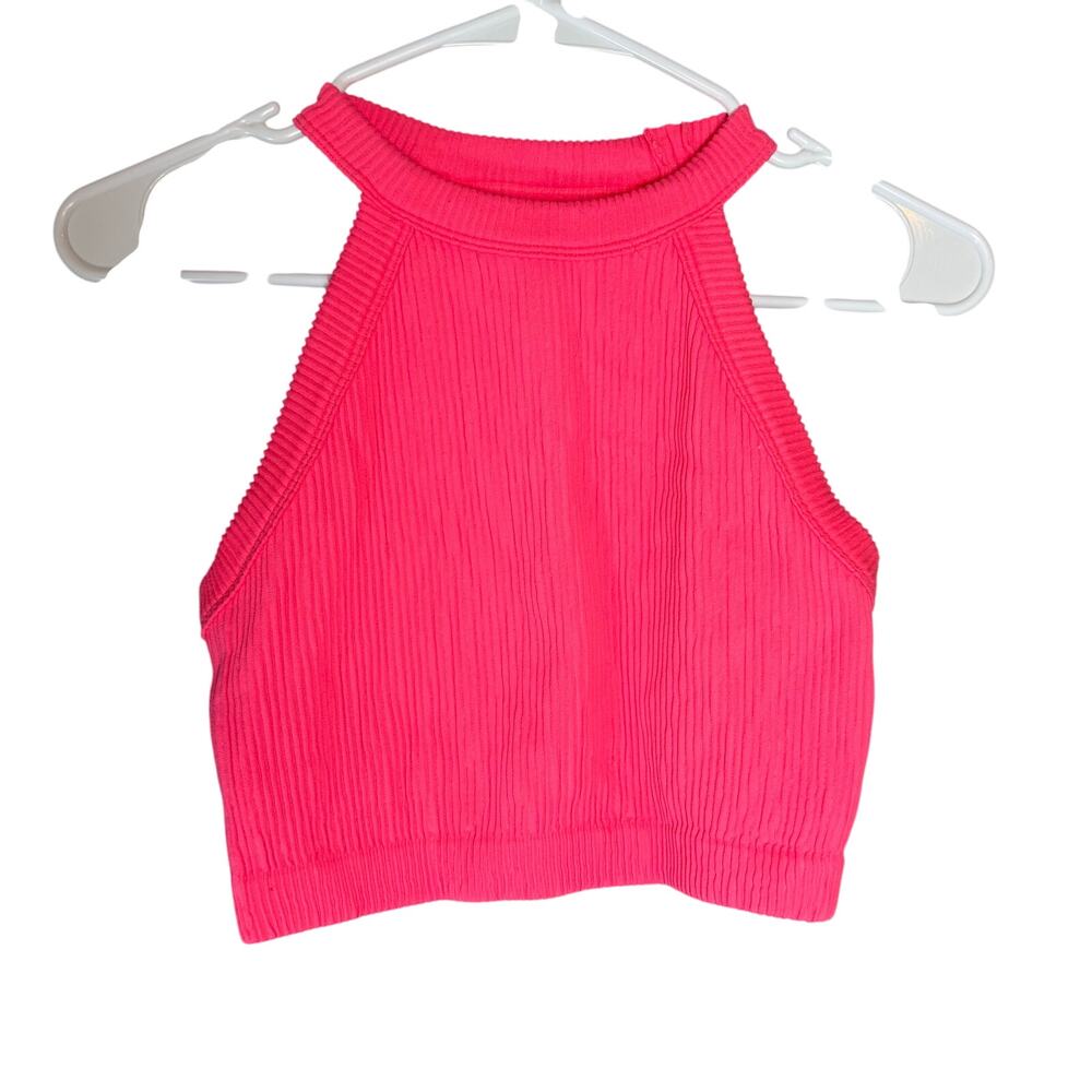 Aerie Hot Pink Ribbed High Neck Crop size M